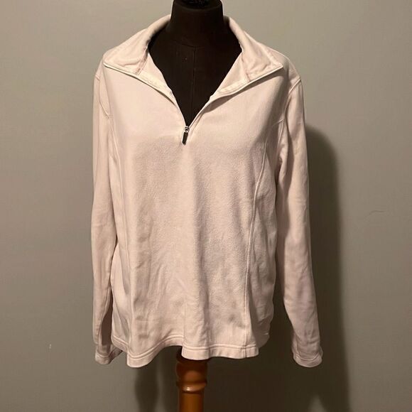 Lands' End Women's Cream 1/4 Zip Therma Check Fleece Sweatshirt - Picture 1 of 7